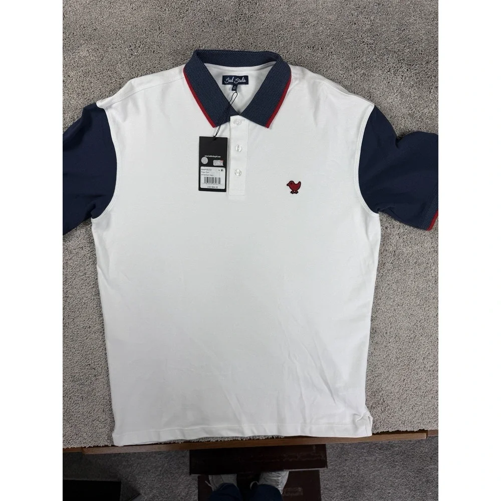 Bad‎ Birdie Men's Golf Polo Shirt, Large Med, White, Red & Blue, NWT